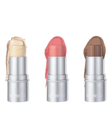 3Pcs Highlighting and Finishing Stick Set Includes blush contour and highlighter stick for a Flawless & Natural Glow For Nose Cheeks and Chin - Long-Lasting Easy Application (Set A 23G/Pc) Set a 7.67 g (Pack of 3)