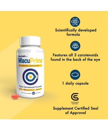 MacuPrime Eye Health Supplements Triple Carotenoid Formula Food Supplement to Support Normal Vision Lutein Meso-Zeaxanthin & Zeaxanthin 90 Capsules 3 Months Supply 90 Days - Buy Online on GoSupps.com