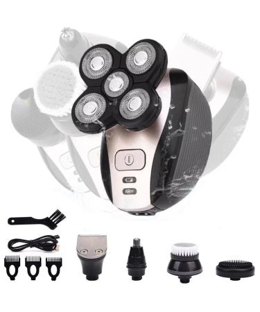 4D 360 Head Shaver Head Shavers for Bald Men 5 in 1 Bald Head Shavers for Men Wet/Dry Detachable Head Shaver with Rotary Blades Clippers Nose Trimmer Brush Massager