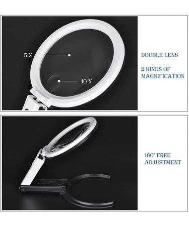10X Magnifying Glass Hd Optical Lens Plug-in Battery Rechargeable Foldable Handheld Desktop Magnifier with Led Light for Reading Crafts Repair Magnifier Lofty Ambition - Buy Online on GoSupps.com