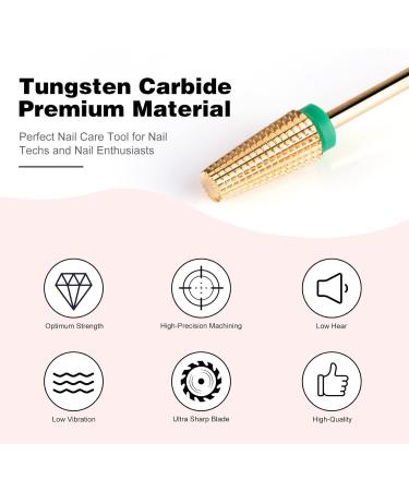 BNG 5 in 1 Carbide Nail Drill Bit Coarse Gold - Fast Acrylic & Hard Gel Removal - 3/32 Electric Tungsten Steel Bits for Manicure Pedicure Salon Tool - Buy Online on GoSupps.com