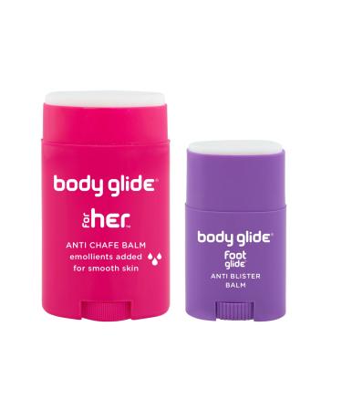 Body Glide For Her & Foot Glide Gift Set | Complete Skin Protection for Sports Play & Everyday | 1.5oz For Her Anti Chafing Stick & 0.8oz Foot Glide Blister Prevention Stick