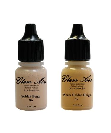 Two(2) Glam Air Airbrush Foundation Makeup S6 Golden Beige & S7 Warm Golden Beige in Satin Finish 0.25oz Bottles(normal to Dry Skin)