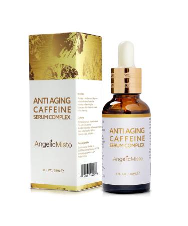 AngelicMisto Caffeine Eye Serum, Caffeine Eye Cream for Dark Circles and Puffiness, Eye Serum Under Eye Treatment, Anti Aging Eye Cream for Wrinkles, Dark Eye Bags and Circle Remover 1oz, Brown