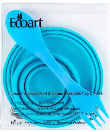 Ecoart Silicone Collapsible Bowl Cup Set with Spork - Ideal for Outdoor Camping, Hiking, and Travel - Set of 3 - Buy Online on GoSupps.com