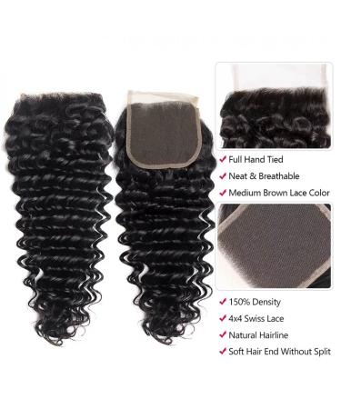 Mariska Deep Wave Brazilian 10A Human Hair Bundles with Closure - 3 Bundles + 4x4 Lace Closure - 100% Unprocessed Virgin Hair - Natural Color (24 26 28 + 20 Deep Wave) - Buy Online on GoSupps.com