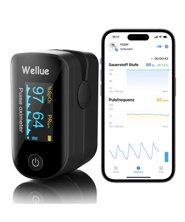 Pulsoximeter monitoring of the oxygen SP-02 and heart rate knife Bluetooth monitor for fingertips with app portable and light with batteries black - Buy Online on GoSupps.com