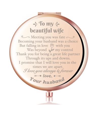 z-crange to My Beautiful Wife Thank You for Being A Great Life Partner Rose Gold Compact Mirror for Wife Unique Mother's Day Birthday Wedding Keepsake Gift for Wife from Husband