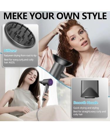 Professional High-Speed Hair Dryer 180 000 RPM - 600M Negative Ionic Low Noise Travel-Friendly with Magnetic Diffuser & Nozzle - Grey - Buy Online on GoSupps.com
