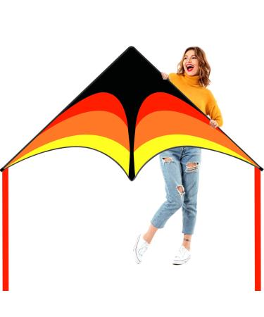 Kaiciuss Delta Kite for Kids & Adults Easy to Fly Large, The Easiest Single Line Beach Kite, it Comes with 300ft String Kite Handle 60'' Yellow Black