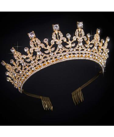 COCIDE Gold Tiara and Crown for Women Birthday Headband for Girls Crystal Queen Crown Hair Accessories for Bride Party Bridesmaids Bridal Prom Halloween Costume Cosplay Christmas Gifts (DARK GOLD) Clear Crystal + Gold Ti...