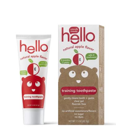 Hello Oral Care Fluoride Free Training Toothpaste for Toddlers + Kids, Natural Organic Apple Flavor, Safe to Swallow, Clear, 1.5 Oz 1.5 Ounce (Pack of 1)