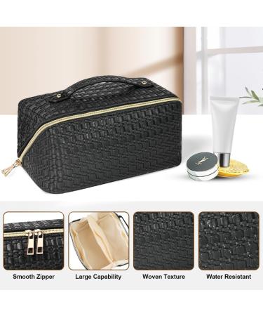 Aucuu Premium PU Cosmetic Travel Bag- Large Capacity Waterproof Organizer, Geometric Black Design - Gift for Women - Buy Online on GoSupps.com
