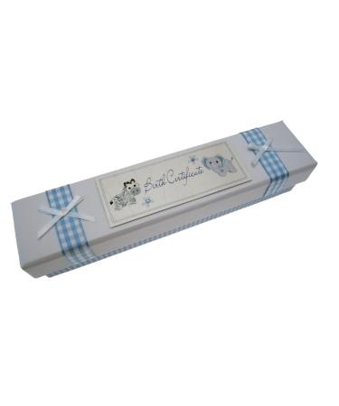 White Cotton Cards Baby's Birth Certificate Holder (Blue)