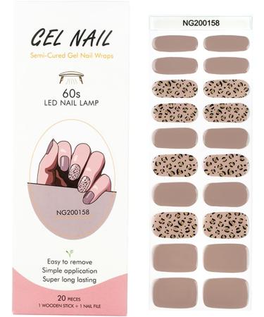 Foyute Semi Cured Gel Nail Strips 20 Pcs Soft Self-Adhesive Gel Nail Polish Wraps Sticker for Salon-Quality Manicure Set Long Lasting Easy to Apply & Remove Nail File & Wooden Stick (Leopard brown) - Buy Online on GoSupps.com