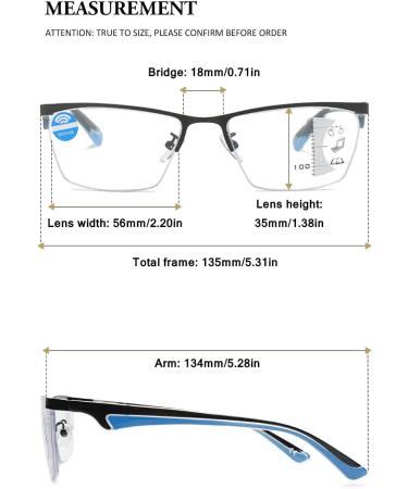 Vevesmundo Progressive Reading Glasses with Blue Light Filter for Men & Women - Multifocus Metal Rectangular Anti-Blue Light - Buy Online on GoSupps.com