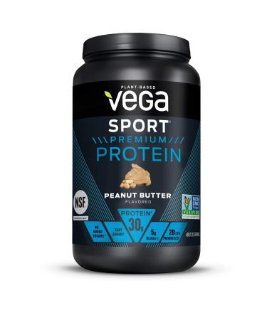 Vega Sport Premium Protein, Peanut Butter (19 Servings, 28.7 oz) - Plant Based Vegan Protein Powder, BCAAs, Amino Acid, Tart cherry, Non Whey, Gluten Free, Non GMO