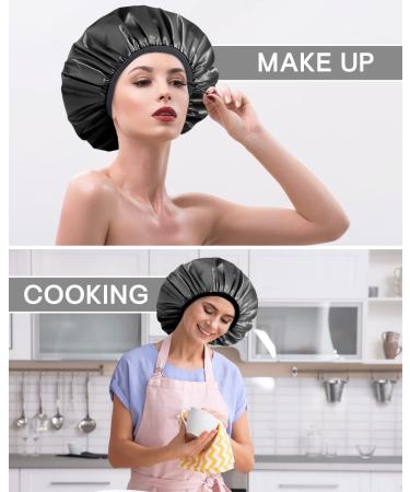 Keeygo Terry Lined Triple Layer Shower Cap for Women - Waterproof, Reusable and Ideal for Long Thick Hair - Black - Buy Online on GoSupps.com