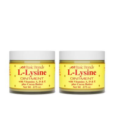 Basic Brands L-Lysine Ointment, Fever Blister Relief, Soothes Chapped Lips and Dry Skin, Goes on Clear, 0.875 oz (Pack of 2)