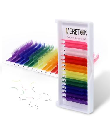 MERETON 16 Rows Colored Lash Extensions White Pink Red Golden Yellow Green Blue Purple Mix Color 0.07mm D Curl Color Lashes Extension Individual Single Classic Eyelash Extensions(0.07 D 14mm Lenght) 0.07-D-14mm-16 rows