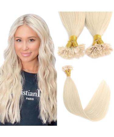 Blonde U Tip Hair Extensions Real Human Hair 50 Strands 40g Pre Bonded Hair Extensions Platinum Blonde Keratin Hair Extensions #60 14inch 14Inch #60 Platinum Blonde
