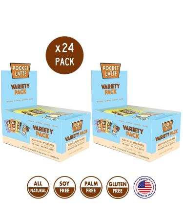Pocket Latte Variety 24 Pack - Strong Coffee Flavor - All-Natural Caffeine Snack - Gluten-Free & Soy-Free Ingredients - 12 Count x 2 Pack - Buy Online on GoSupps.com
