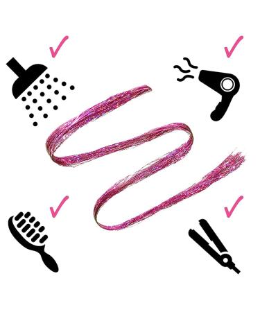 Shiny Pink Hair Extensions - 800 Glitter Strands Easy to Attach Holographic Lametta for Fairy Hair Parties - Buy Online on GoSupps.com