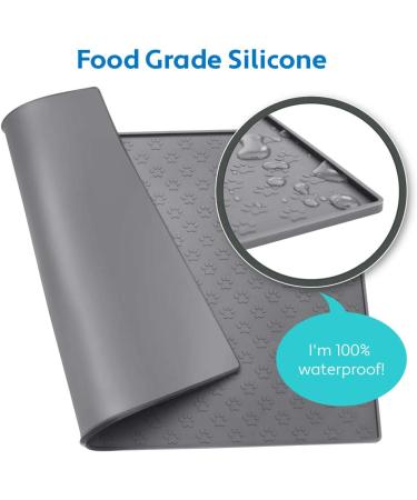 Waterproof Silicone Pet Feeding Mat for Dog and Cat Bowls - Prevents Spills and Messes - Dishwasher Safe - 18x12 Inch - Gray - Buy Online on GoSupps.com