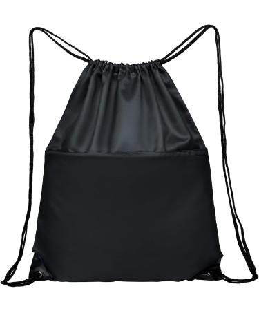 BuyAgain Sports Drawstring Backpack | Water Resistant Gym Sack for Men & Women | Large Size with Zipper (Black) - Buy Online on GoSupps.com
