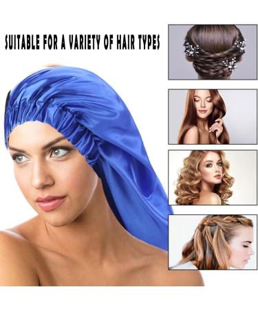 LadayPoa 2 Pcs Long Satin Sleep Cap for Women - Black+Blue | Silky Bonnet for Curly Hair Protection - Buy Online on GoSupps.com