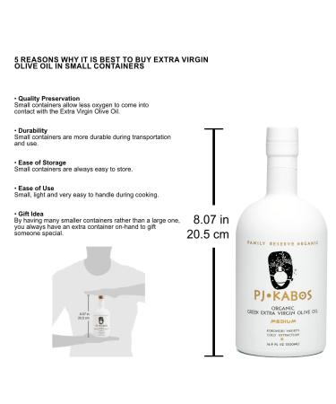 2023 Gold Medal Winner High Phenolic USDA Organic Greek Extra Virgin Olive Oil 16.9 oz Bottle - Vegan Cold Extracted from Greece - Koroneiki Variety by PJ KABOS Family Reserve - Buy Online on GoSupps.com