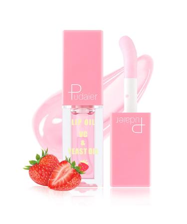 Lip Oil Plumping Hydrating Lip Glow Oil Long Lasting Non Sticky Clear Lip Gloss Lip Oil Tinted Lip Balm Lip Oils for Lip Care and Dry Lips (Strawberry)