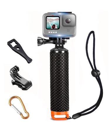 Waterproof Floating Hand Grip Compatible with GoPro Hero 11 10 9 8 7 6 5 4 3 3+ 2 1 Session Black Silver Camera Handler & Handle Mount Accessories Kit for Water Sport and Action Cameras (Orange)