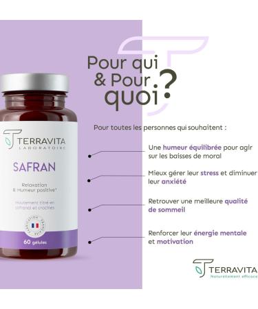 SAFRAN | 60 G lules | 30 mg par G lule | Enfants et Adultes | Concentration - Anti-Stress - S r nit - Bonne Humeur | Extrait Titr en Safranal et Crocines | 2 Mois | Made in France | Terravita - Buy Online on GoSupps.com