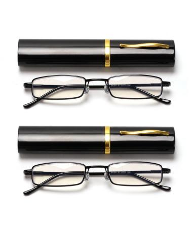 VANANA Slim Pocket Reading Glasses Compact Magnifying Reader Blue Light Blocking Lens with Case Unisex Pack of 2 Black 3.0 x