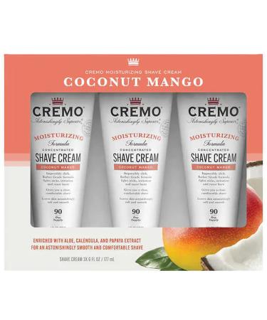 CREMO Moisturizing Coconut Mango Shave Cream, 6 fl oz, 3-pack