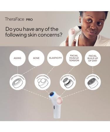 TheraFace PRO Handheld Facial Massage Device - 8-in-1 Electric Face Therapy Tool with Microcurrent and LED Light Therapy Rings - White - Buy Online on GoSupps.com
