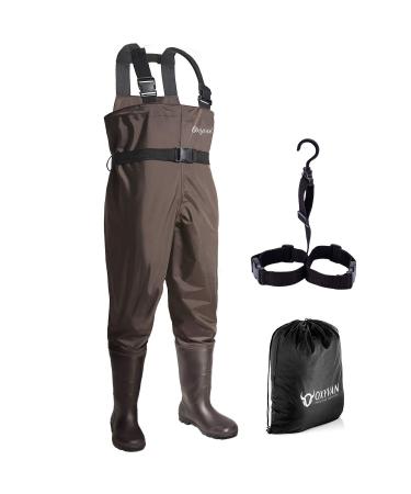OXYVAN Chest Waders for Men & Women with Boots, Light weight Wear-Resistant Waterproof Hunting / Fishing / Farm & Garden Work Waders M11/W13 Brown