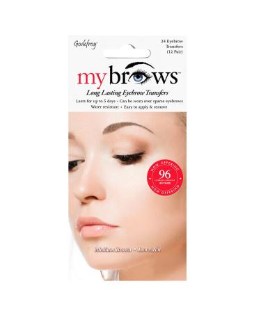 Godefroy MyBrows Long Lasting Eyebrow Transfers  Low Arch  Medium Brown  48-Pairs of Brows (96 Individual transfers)