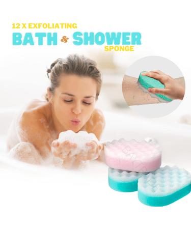 Exfoliating Bath Sponge Set for the Whole Family - 12 Pack - Dual Sided Scrubber for Smooth and Exfoliated Skin - Men, Women, Kids - Buy Online on GoSupps.com