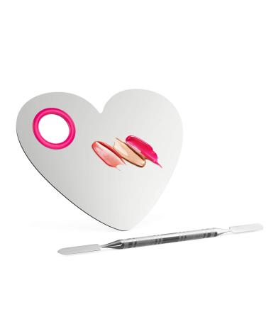Luxspire Professional Makeup Palette Stainless Steel Heart Cosmetics Foundation Nail-art Mixing Blending Make up Tools with Spatula for Eye Shadow  Eyelash  Lipsticks  Nail Art Heart-shaped