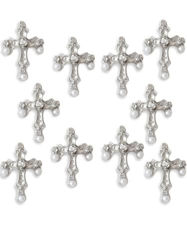 10pcs Silver Cross Nail Charms for Acrylic Nails | Retro 3D Punk Metal Nail Art Accessories | DIY Nail Decor for Women - Buy Online on GoSupps.com
