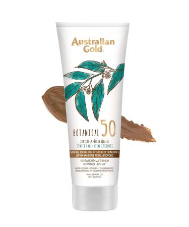 Australian Gold SPF 50 Botanical Tinted Face Mineral Sunscreen 3OZ Rich to Deep Skin Tone Mineral Suncreen - Buy Online on GoSupps.com