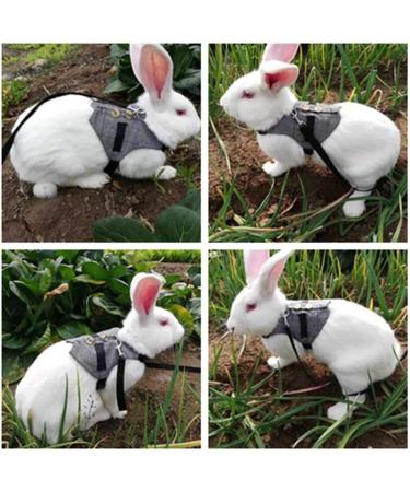 Rabbit Harness Leash Cute Bunny Vest Harness and Leash Set With Button Decor Pets Adjustable Formal Suit Style Plaid Stripe Harness Grey(S) - Buy Online on GoSupps.com