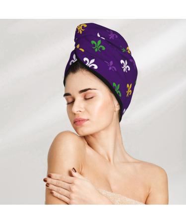 Purple Mardi Gras Microfiber Hair Towel | Super Absorbent Coral Velvet Hair Wrap for Women - Quick Dry for Long Curly & Thick Hair - Buy Online on GoSupps.com