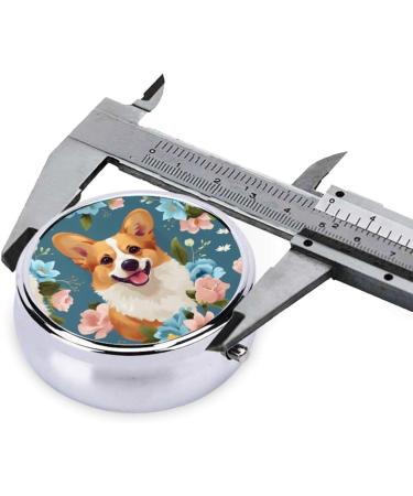 Cute Corgi with Flowers Portable Pill Box | Round Mini 3-Compartment Case for Travel | Ideal for Small Pills - Buy Online on GoSupps.com