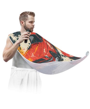Red Racing Cars Beard Bib Apron Beard Hair Catcher for Men Shaving Fathers Day Anniversary Christmas Gifts for Dad Husband Beard Bib with 2 Suction Cups