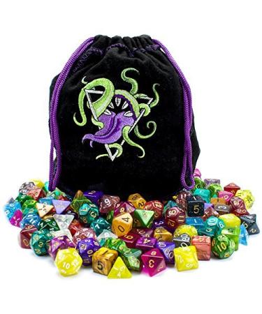 Wiz Dice DND Dice Set - 140 Pieces Total (20 Sets of 7 Dice in Unique Colors) & Storage D&D Dice Bag-Polyhedral Role Playing Dice - Perfect DND Accessories for TTRPG Dice Games - Bag of Devouring