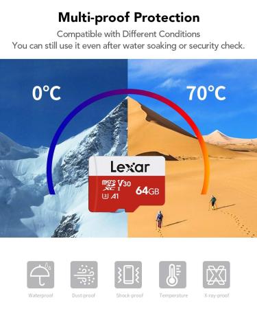 Lexar 64GB Micro SD Card 2 Pack - UHS-I Flash Memory Card with Adapter | Up to 100MB/s, Class 10, V30, A1 | High Speed TF Card (2 Cards + 1 Adapter) - Buy Online on GoSupps.com