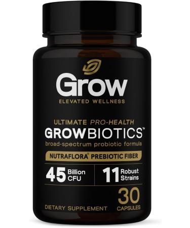 grow vitamin GrowBiotics Probiotics for Women & Men: Comprehensive Formula, 45 Billion CFU, 11 Strains, Dairy Free - w/Prebiotics and Probiotics - Promotes Immune & Gut Health - 30 Veggie Caps